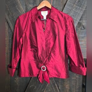 NWT Talbots Red 100% Silk With Rhinestone Buckle Blouse Petite Medium